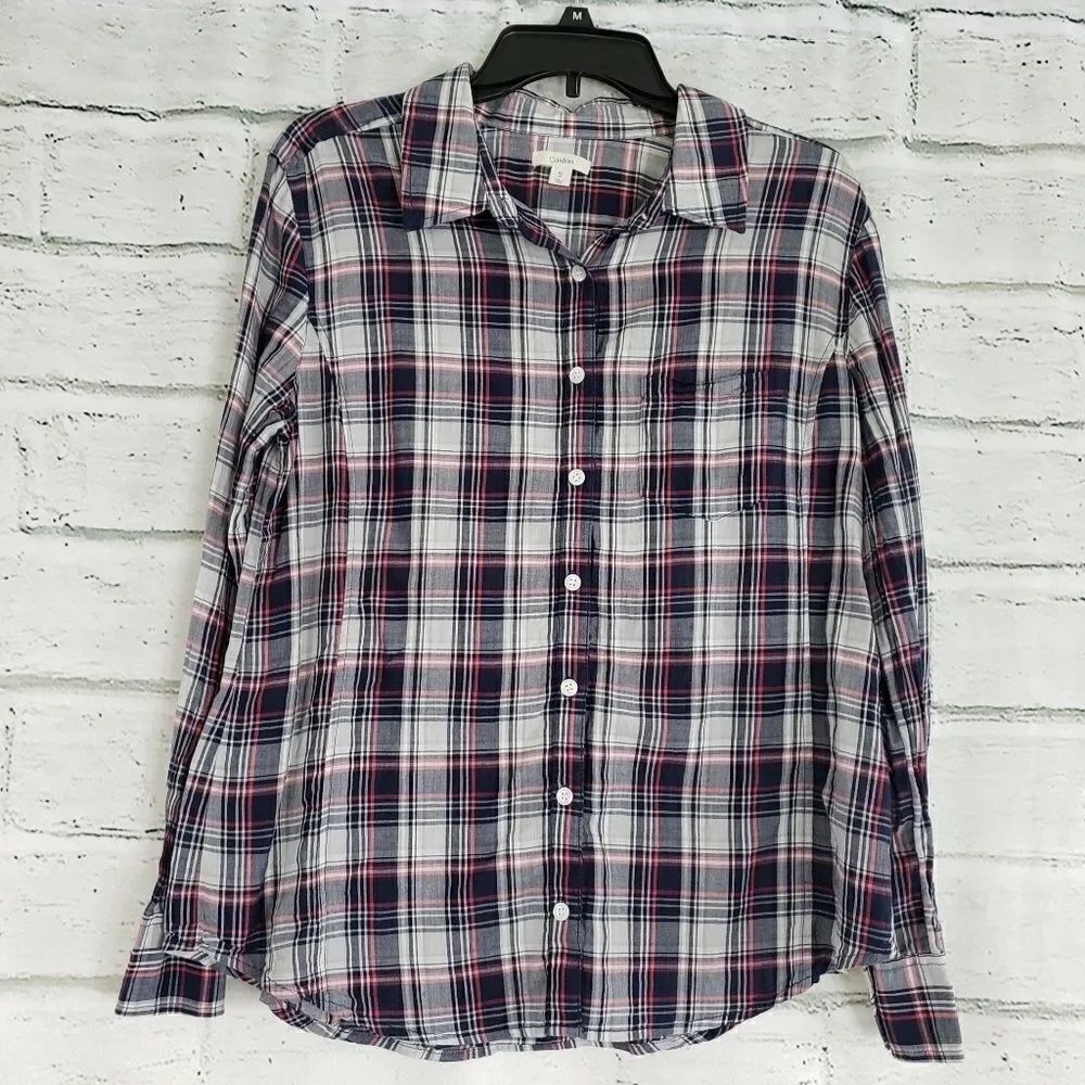 Caslon long sleeve plaid button up shirt